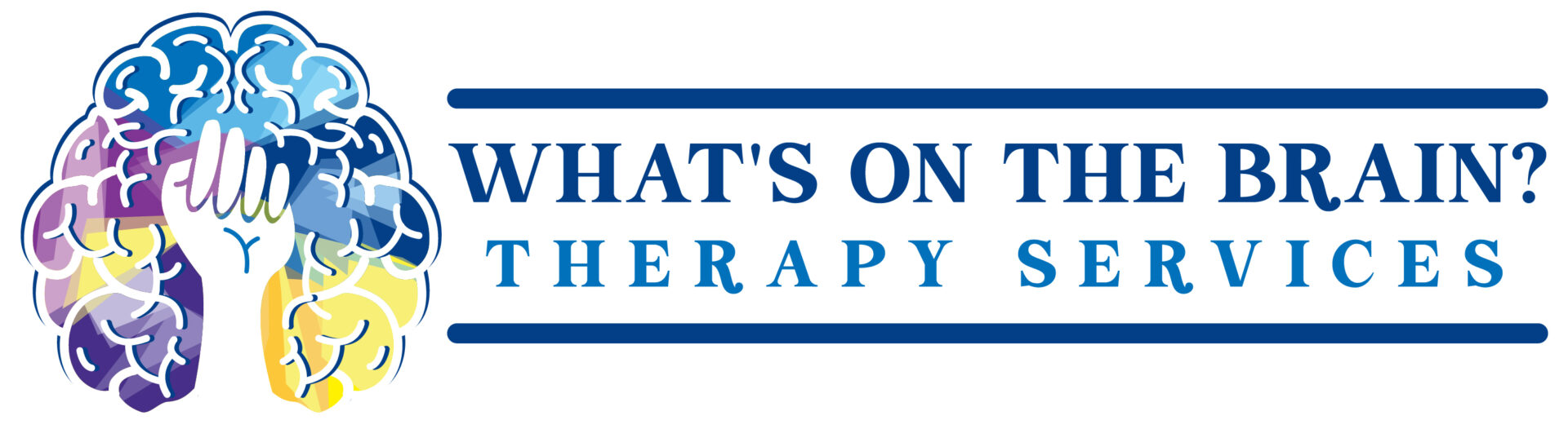 Logo with the text 'WHAT'S ON THERAPY' in blue on a white background.